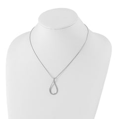 Sterling Silver Diamond Teardrop Necklace with Rhodium Finish and Extender