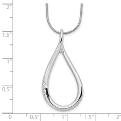 Sterling Silver Diamond Teardrop Necklace with Rhodium Finish and Extender