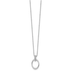 Sterling Silver Rhodium-Plated Oval Diamond Necklace with Extender Gift Ready