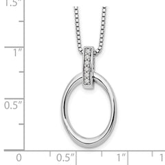 Sterling Silver Rhodium-Plated Oval Diamond Necklace with Extender Gift Ready