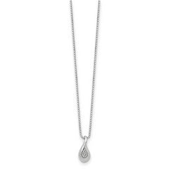 Sterling Silver Diamond Teardrop Necklace with Rhodium Plating and Gift Box