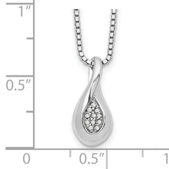 Sterling Silver Diamond Teardrop Necklace with Rhodium Plating and Gift Box