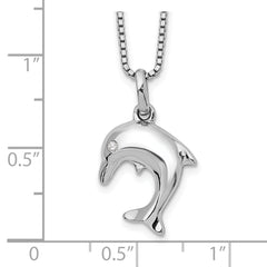 Sterling Silver Dolphin Necklace with Diamond and Rhodium Finish