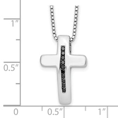 Sterling Silver Black Diamond Cross Necklace with Rhodium Plating