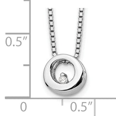 Sterling Silver Diamond Open Circle Necklace with Rhodium Finish