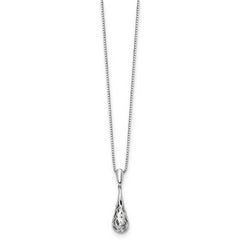 Sophia Jewelers Sterling Silver Diamond Teardrop Necklace with Rhodium Finish