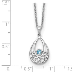 Sterling Silver Blue Topaz Necklace with Rhodium Finish and Extender