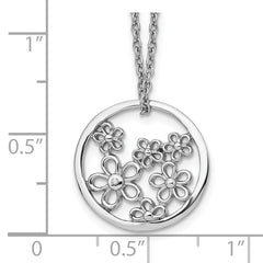 Sterling Silver Diamond Flower Necklace with 18-20 Inch Rhodium Chain
