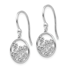 Sterling Silver Diamond Flower Dangle Earrings with Rhodium Finish