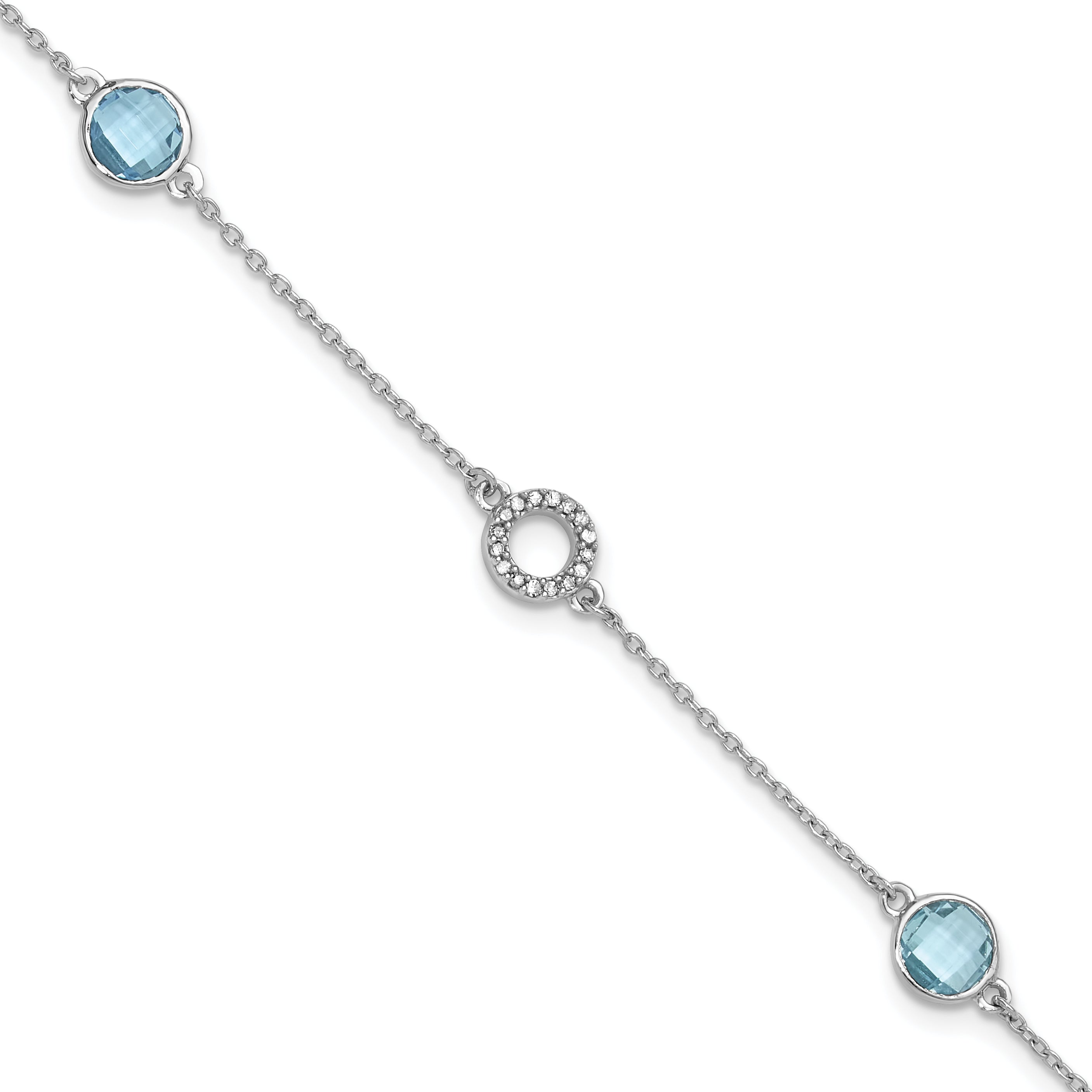 White Ice Sterling Silver Rhodium-plated 7.25 Inch Blue Topaz and Diamond Bracelet with 1 Inch Extender