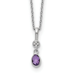 White Ice Sterling Silver Rhodium-plated 18 Inch Amethyst and Diamond Necklace with 2 Inch Extender