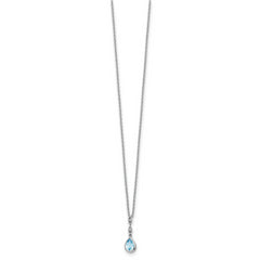 Sophia Jewelers 925 Sterling Silver Blue Topaz Diamond Teardrop Necklace