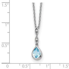 Sophia Jewelers 925 Sterling Silver Blue Topaz Diamond Teardrop Necklace