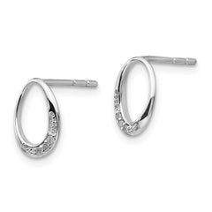 Sterling Silver Diamond Oval Earrings with Polished Rhodium Finish
