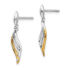 Sterling Silver Two Tone Diamond Dangle Earrings with Polished Rhodium Finish