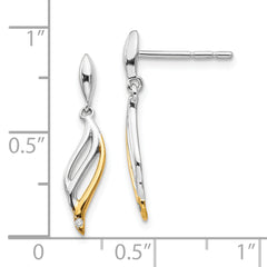 Sterling Silver Two Tone Diamond Dangle Earrings with Polished Rhodium Finish