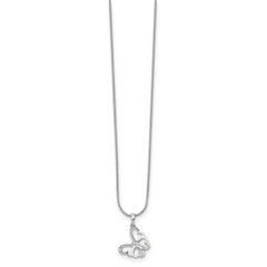 Sterling Silver Rhodium-Plated Diamond Butterfly Necklace with Extender