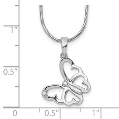 Sterling Silver Rhodium-Plated Diamond Butterfly Necklace with Extender