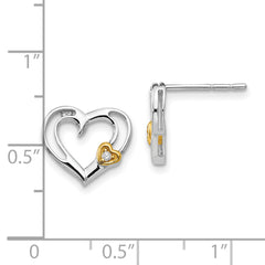 White Ice Gold-Tone Diamond Heart Earrings in Rhodium-Plated Sterling