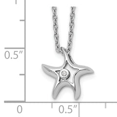 Sterling Silver Diamond Starfish Necklace with Rhodium Polish and Extender
