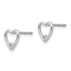 White Ice Sterling Silver Diamond Heart Earrings with Polished Rhodium Finish