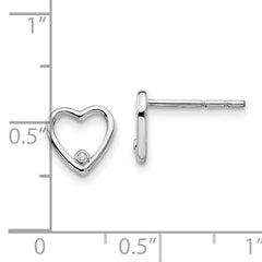 White Ice Sterling Silver Diamond Heart Earrings with Polished Rhodium Finish