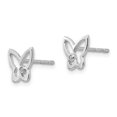 Sterling Silver Diamond Butterfly Earrings with Rhodium Polish in Gift Box