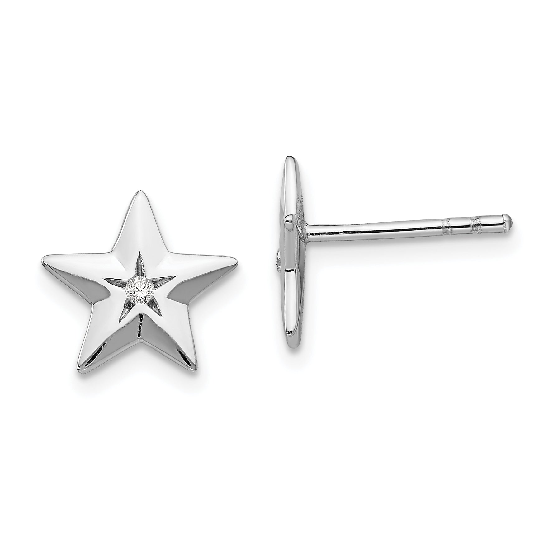 White Ice Sterling Silver Rhodium-plated Diamond Star Post Earrings