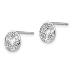 Sterling Silver Diamond Flower Post Earrings with Rhodium Finish