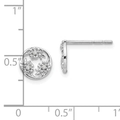 Sterling Silver Diamond Flower Post Earrings with Rhodium Finish