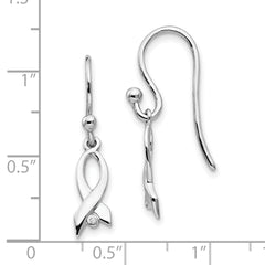 White Ice Sterling Silver Diamond Awareness Ribbon Dangle Earrings Gift-Ready
