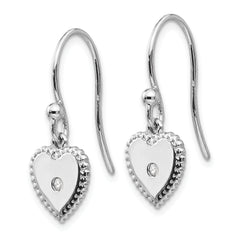 Sterling Silver Diamond Heart Dangle Earrings with Rhodium Polish