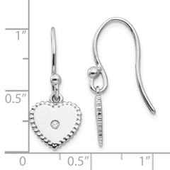 Sterling Silver Diamond Heart Dangle Earrings with Rhodium Polish