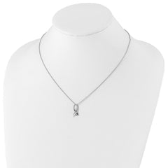 Sterling Silver Diamond Awareness Ribbon Necklace with Polished Rhodium Finish