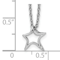Sophia Jewelers Sterling Silver Diamond Star Necklace with Polished Rhodium Finish