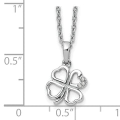 White Ice Rhodium-Plated Diamond Clover Necklace with Extender