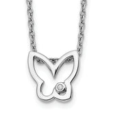 White Ice Sterling Silver Rhodium-plated 18 Inch Diamond Butterfly Necklace with 2 Inch Extender
