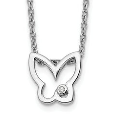 White Ice Sterling Silver Rhodium-plated 18 Inch Diamond Butterfly Necklace with 2 Inch Extender