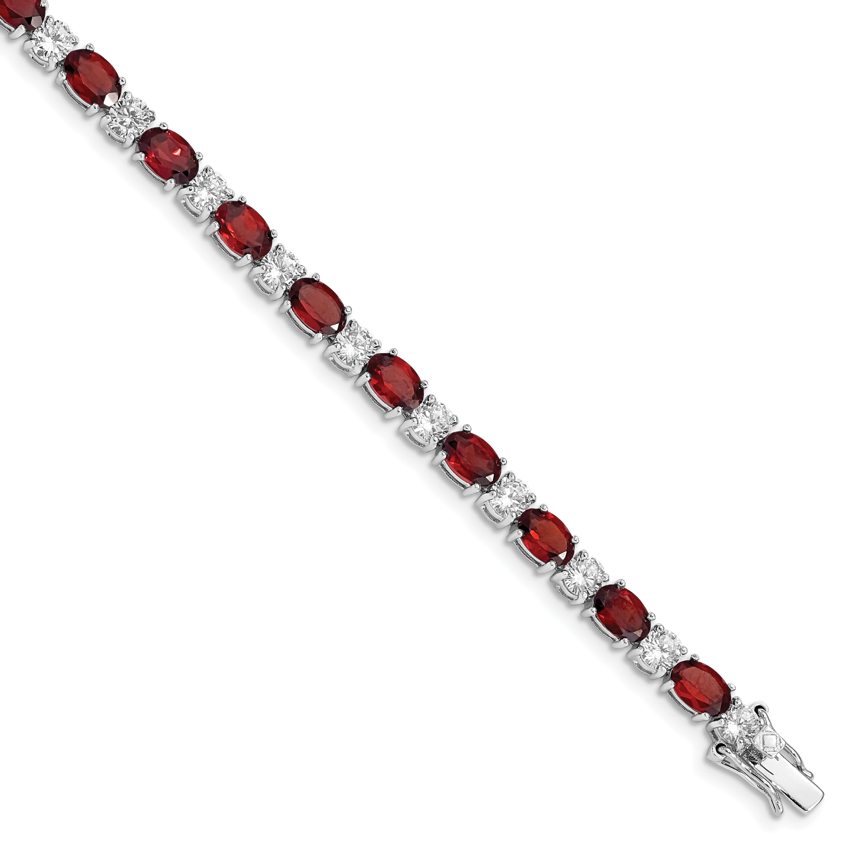 Sterling Silver Rhodium-plated Garnet and Cz Bracelet