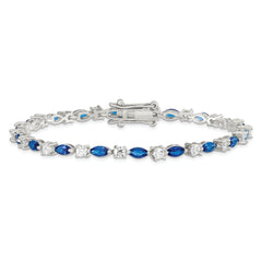 Sterling Silver Rhodium-plated Blue and Clear CZ Bracelet