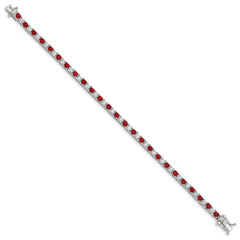 Sterling Silver Rhodium-plated Red Glass and CZ 7 inch Bracelet