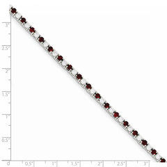 Sterling Silver Rhodium-plated Red Glass and CZ 7 inch Bracelet