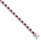 Sterling Silver Rhodium-plated Red Glass and CZ 7 inch Bracelet