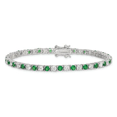 Sterling Silver Rhodium-plated Green Glass and CZ 7 inch Bracelet