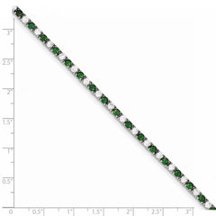 Sterling Silver Rhodium-plated Green Glass and CZ 7 inch Bracelet