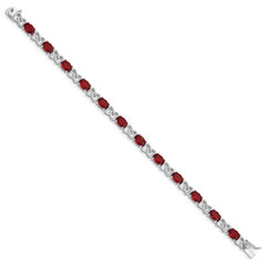 Sterling Silver Rhodium Plated 7inch Red CZ Bracelet