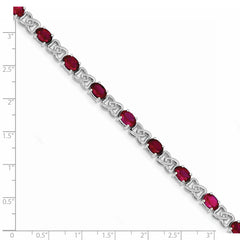 Sterling Silver Rhodium Plated 7inch Red CZ Bracelet
