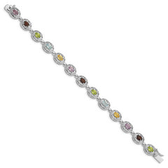 Sterling Silver 925 Multi-Gemstone Bracelet with Rhodium Polish Elegant Design