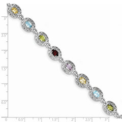 Sterling Silver 925 Multi-Gemstone Bracelet with Rhodium Polish Elegant Design