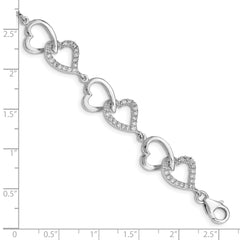 Sterling Silver Rhodium-plated CZ Heart Bracelet